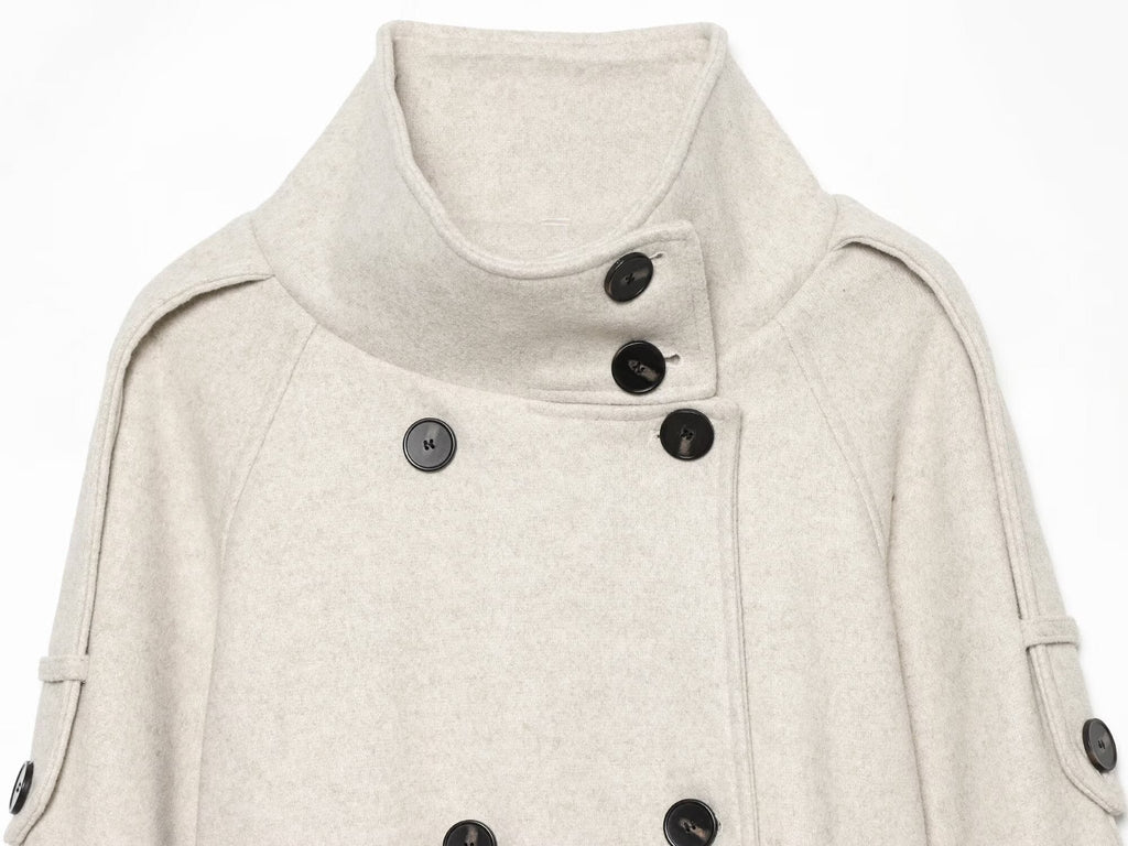 Women's soft textured double breasted stand collar Coat