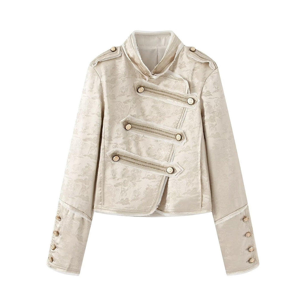 Women's standing collar short jacquard jacket