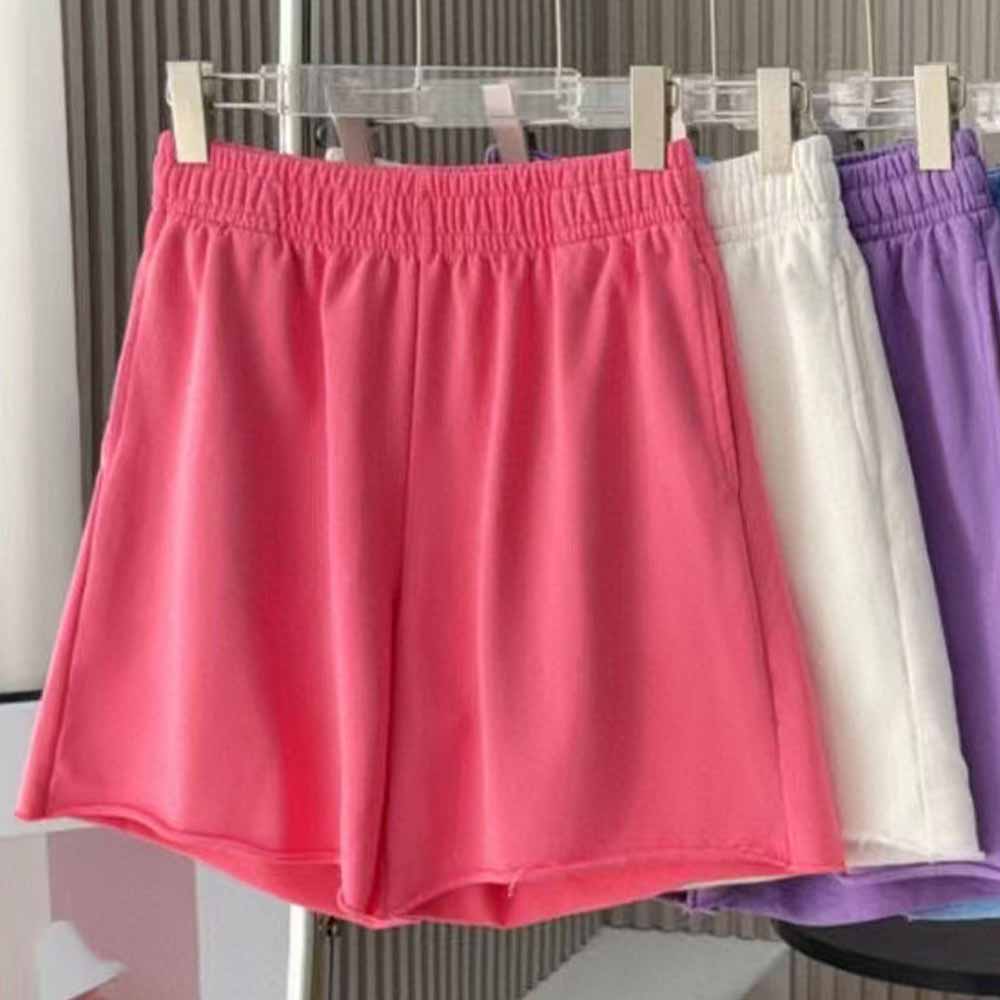 Women's new hem and burr casual washed cotton cropped shorts