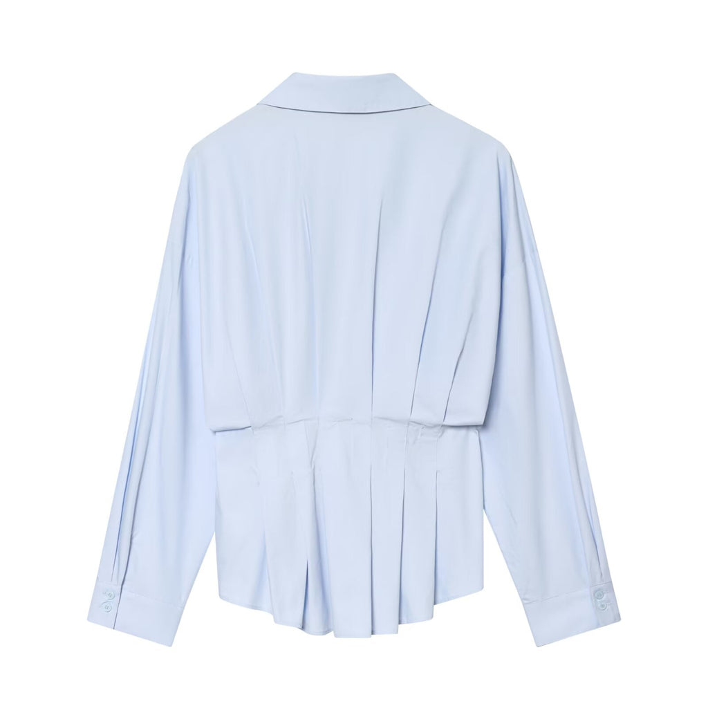 Women's pleated decorative casual poplin shirt
