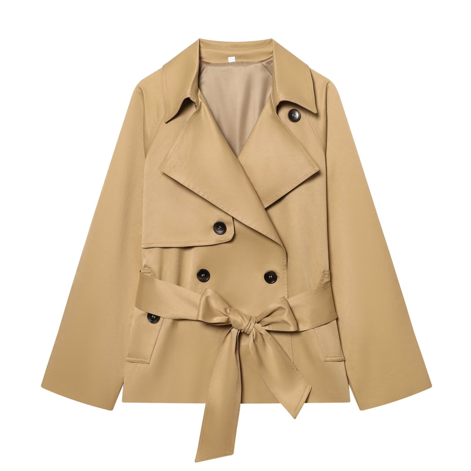 Women's New Fashion With Belt Short Double breasted Windbreaker Coat