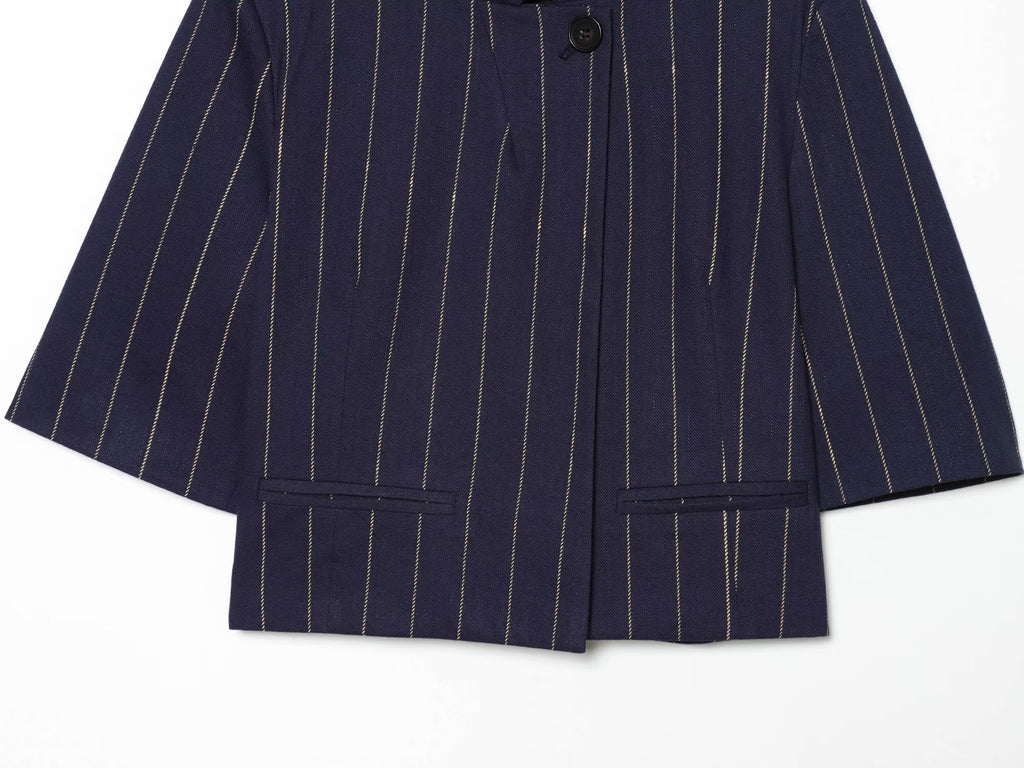 suit Women's 2 pieces linen blend striped jacket+Pants
