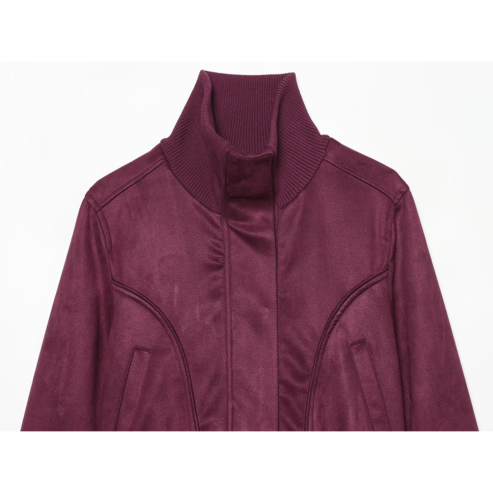 Women's Anti suede effect short stand collar Coat