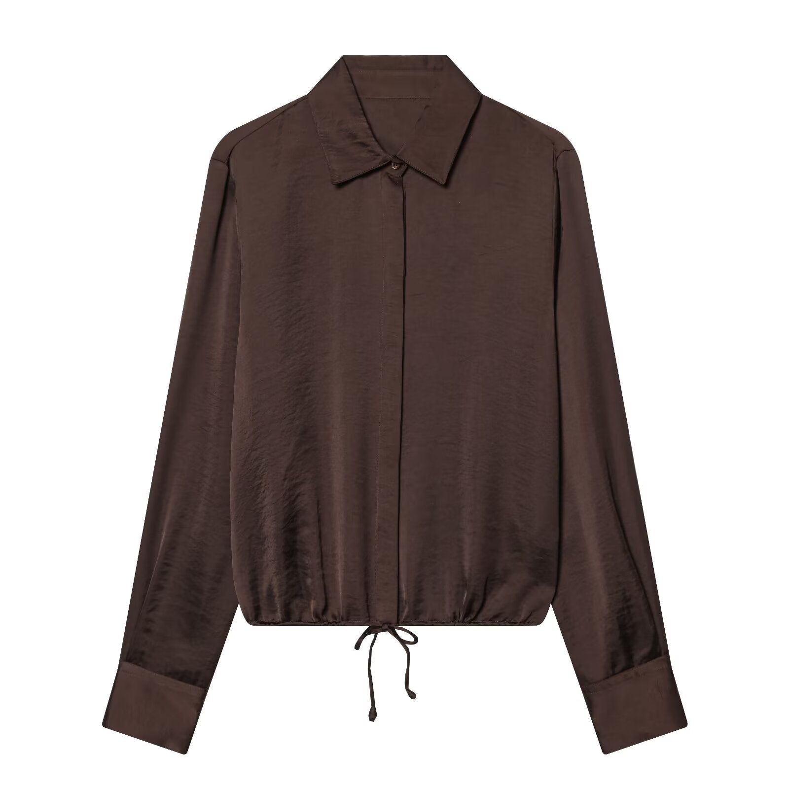 Women's with drawstring satin textured shirt