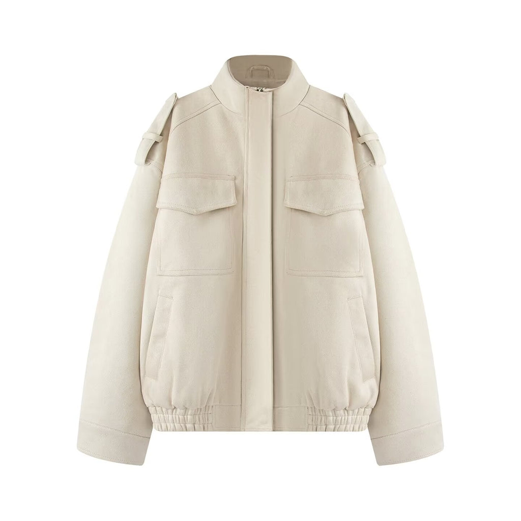 Women's New pocket decoration suede texture Faux Leather jacket