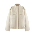 Women's New pocket decoration suede texture Faux Leather jacket