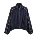 Women's stand collar contrasting striped loose Coat