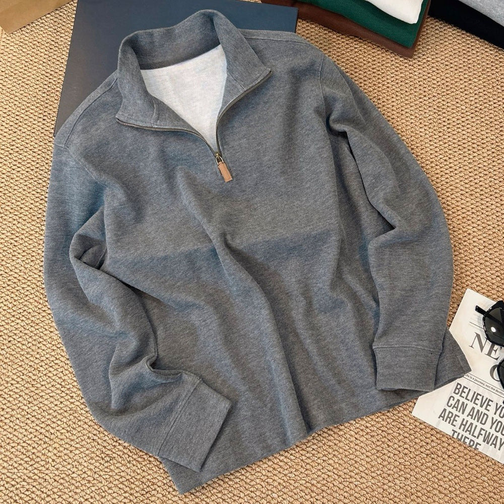 Women's semi-zipper pullover stand collar long sleeve knitted sweater polo shirt