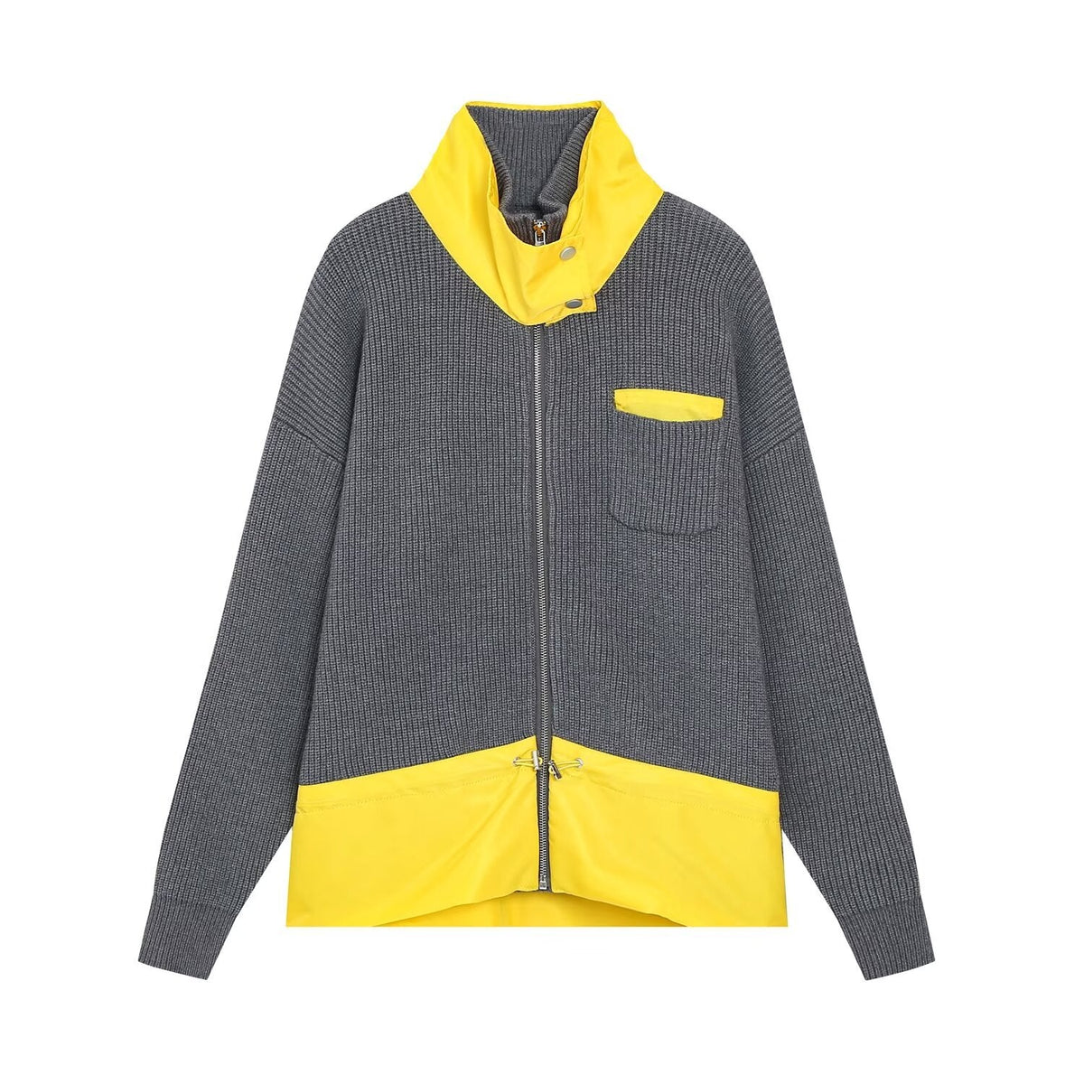 Women's pocket decoration splicing knitted Coat