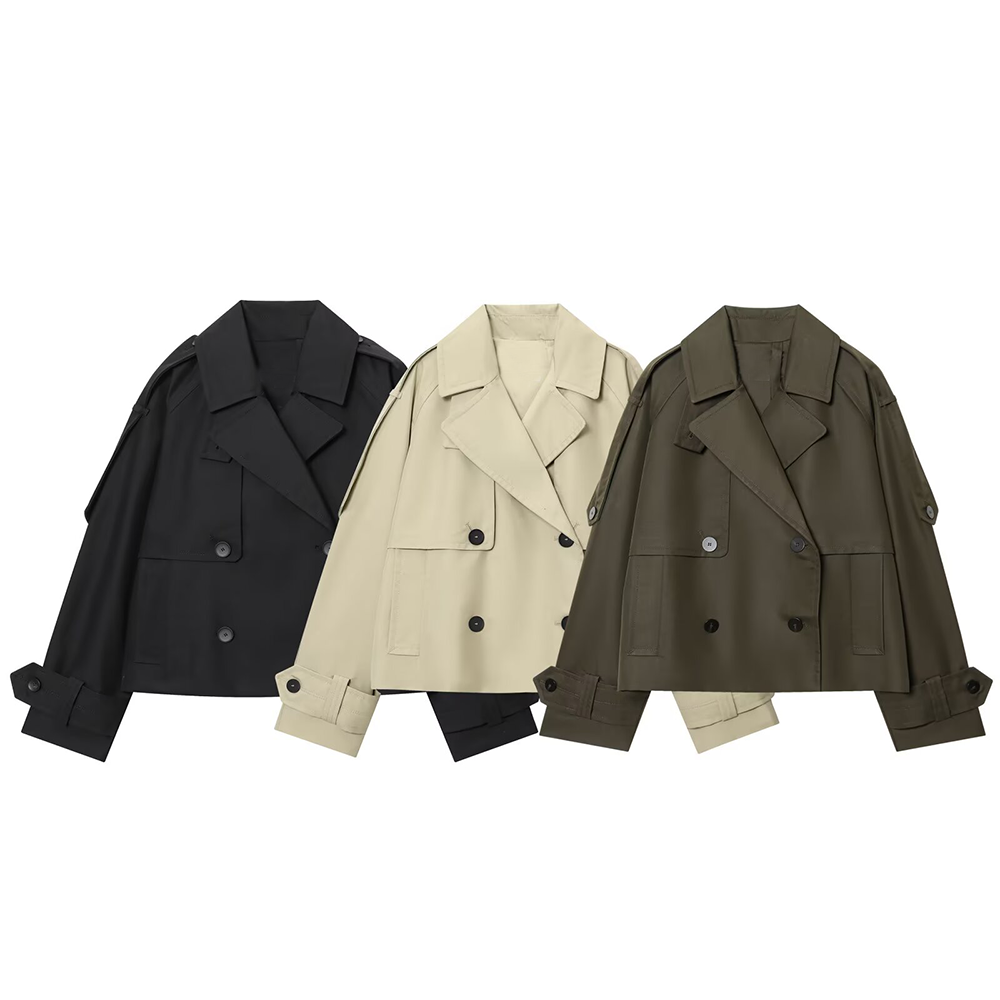 Women's new fashion short double breasted waterproof windbreaker jacket