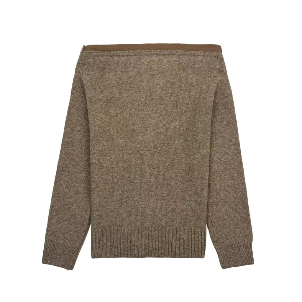 Women's new fashion asymmetrical collar off shoulder knitted Coat