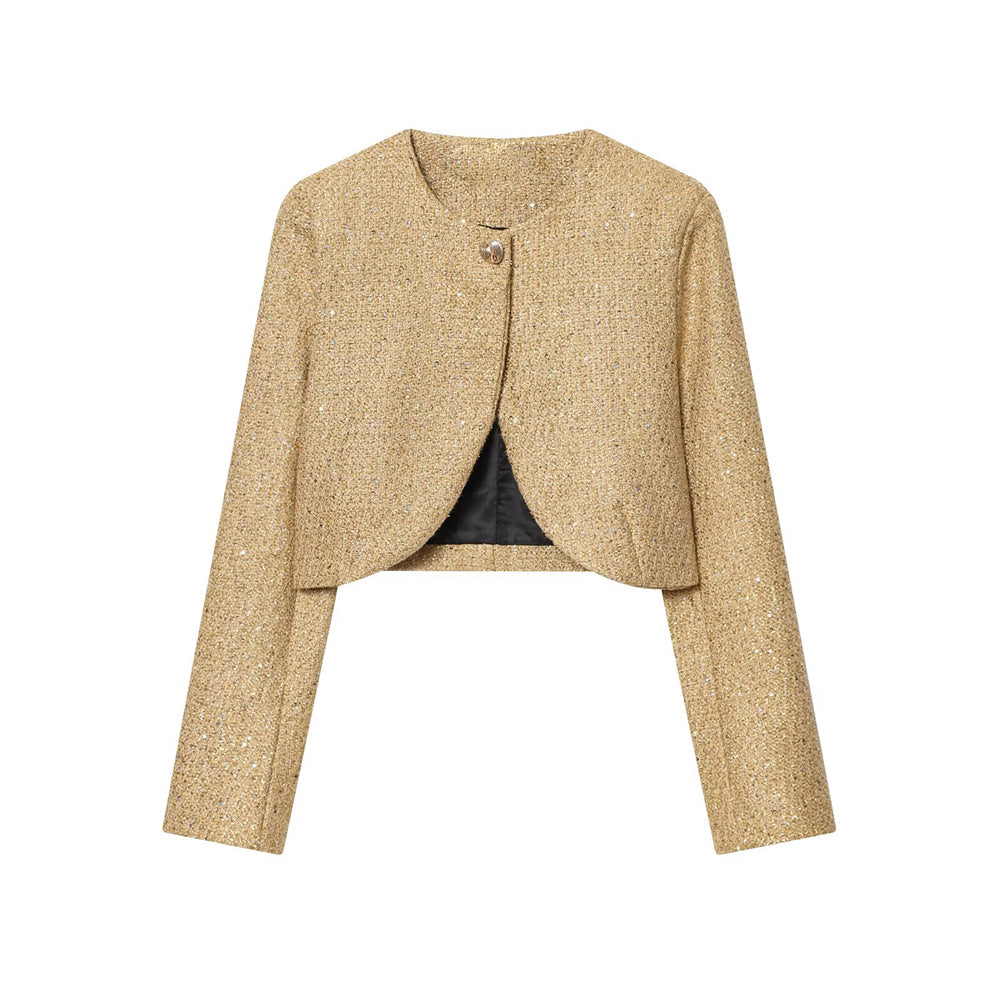 Women's metallic thread decoration short buckle Coat