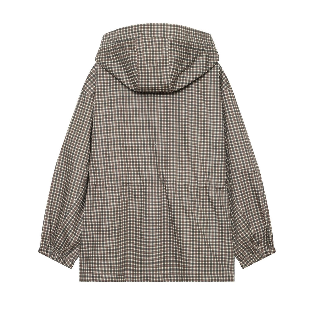 Women's loose plaid hooded jacket Coat