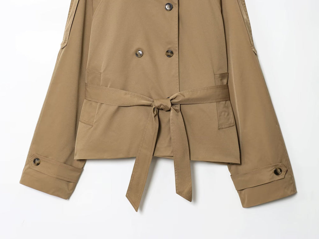 Women's New Fashion With Belt Short Double breasted Windbreaker Coat