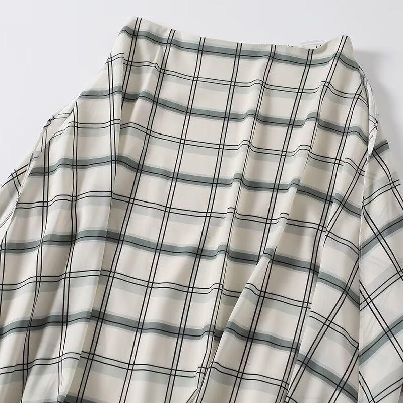 Women's irregular hem plaid MIDI skirt