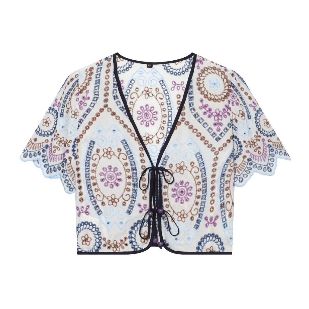 Women's hollowed out embroidered short top