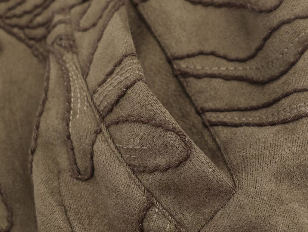 Women's embroidered suede texture O Neck pilot jacket Coat