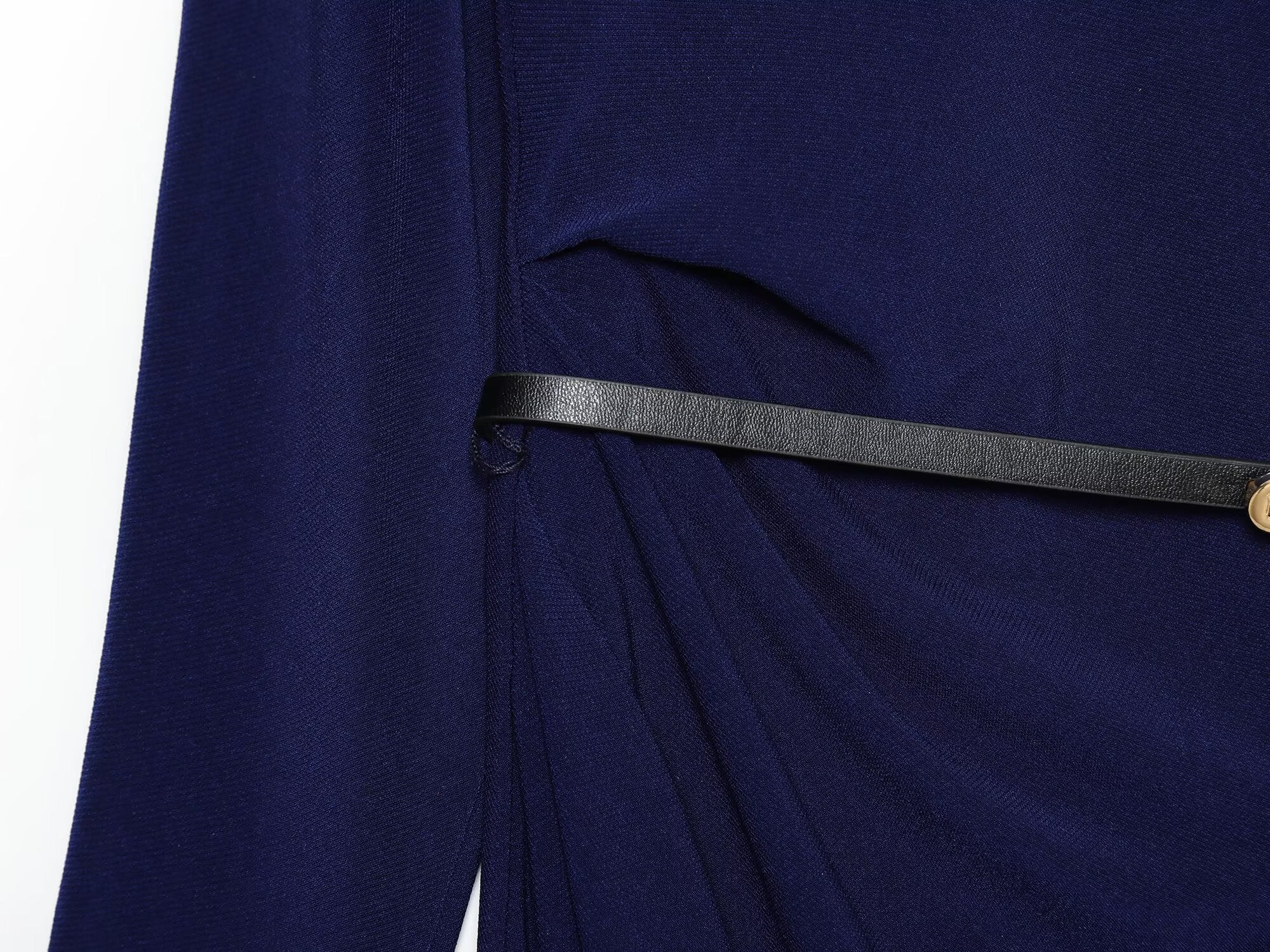 Women's New Fashion With Belt Long Sleeve Pleated Midi dress