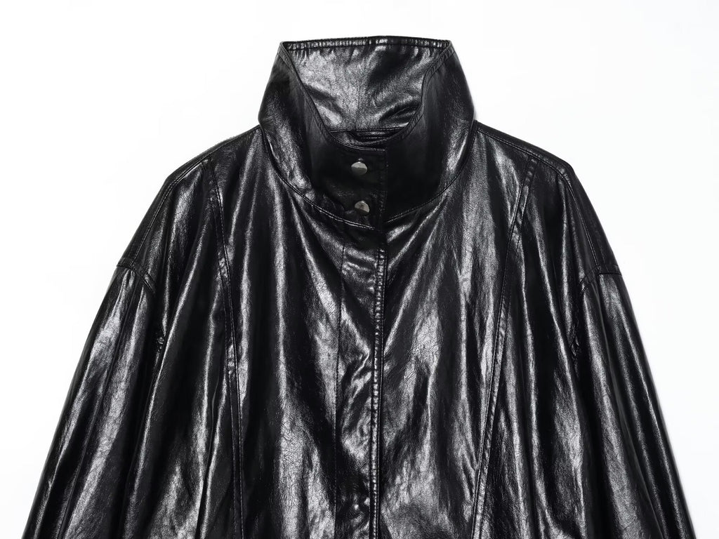 Women's loose faux leather pilot jacket Coat