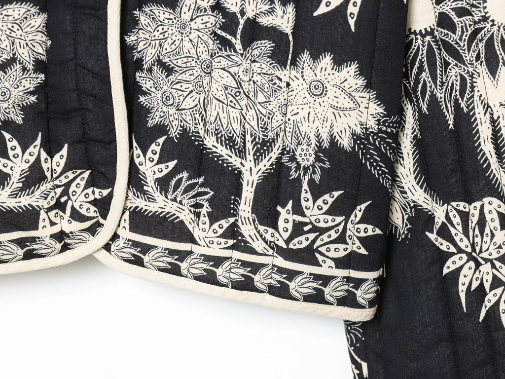 Women's short V-neck printed quilted jacket Coat