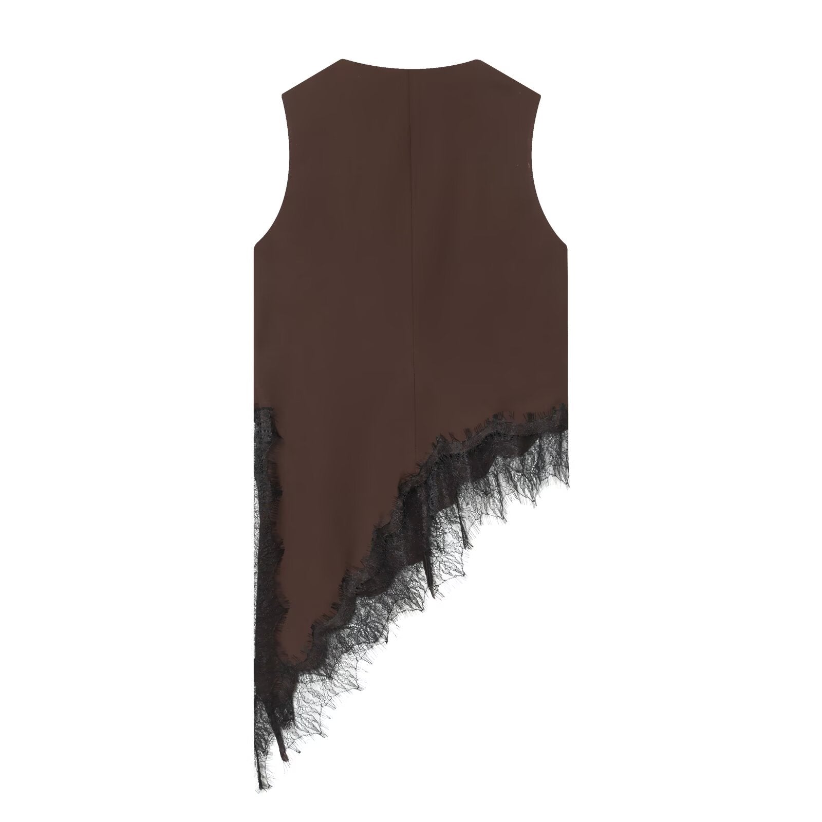 Women's lace decoration V-neck asymmetrical top