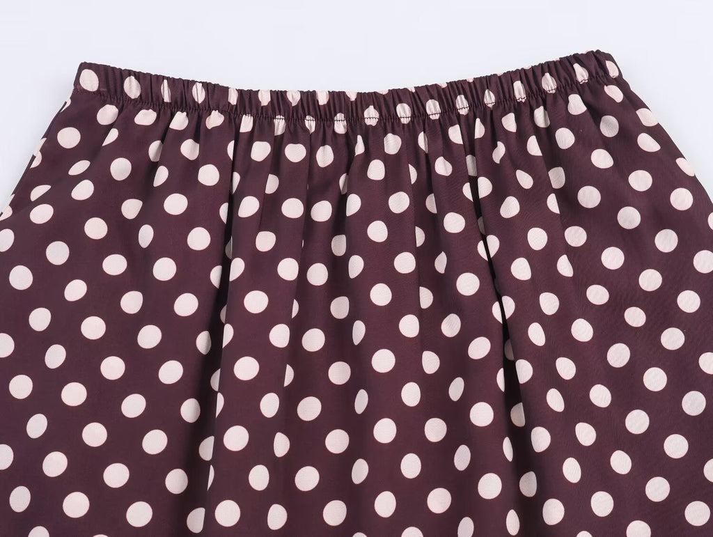 Women's new fashion casual high waisted A-line polka dot MIDI skirt