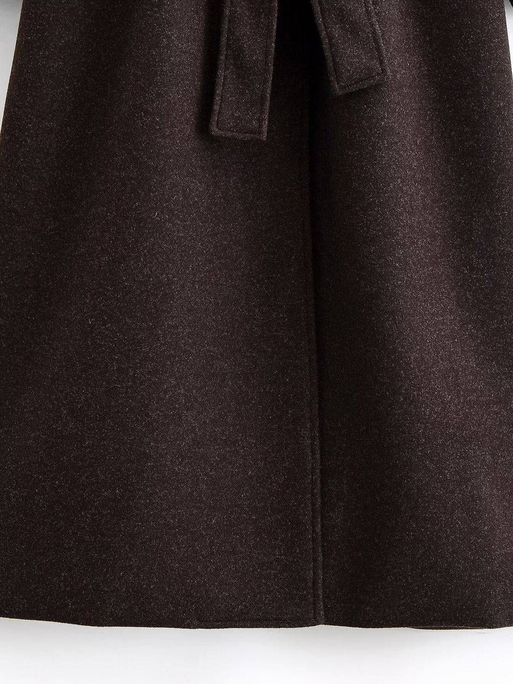 Women's with Belt loose warm Lapel woolen coat