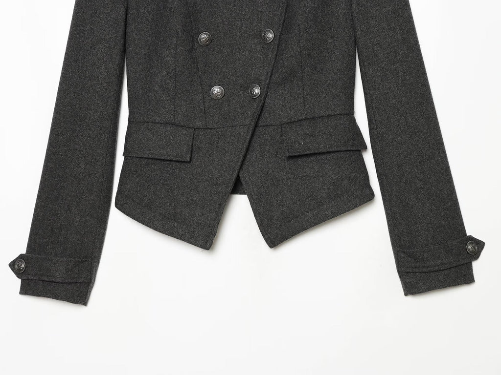 Women's slim double breasted high stand collar Coat