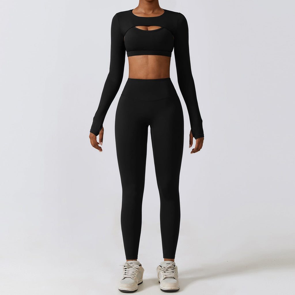 Women's New Autumn and Winter Tight-fitting Yoga Suit Nude Quick-drying Exercise Suit Slimming Fitness Suit Three-piece Suit
