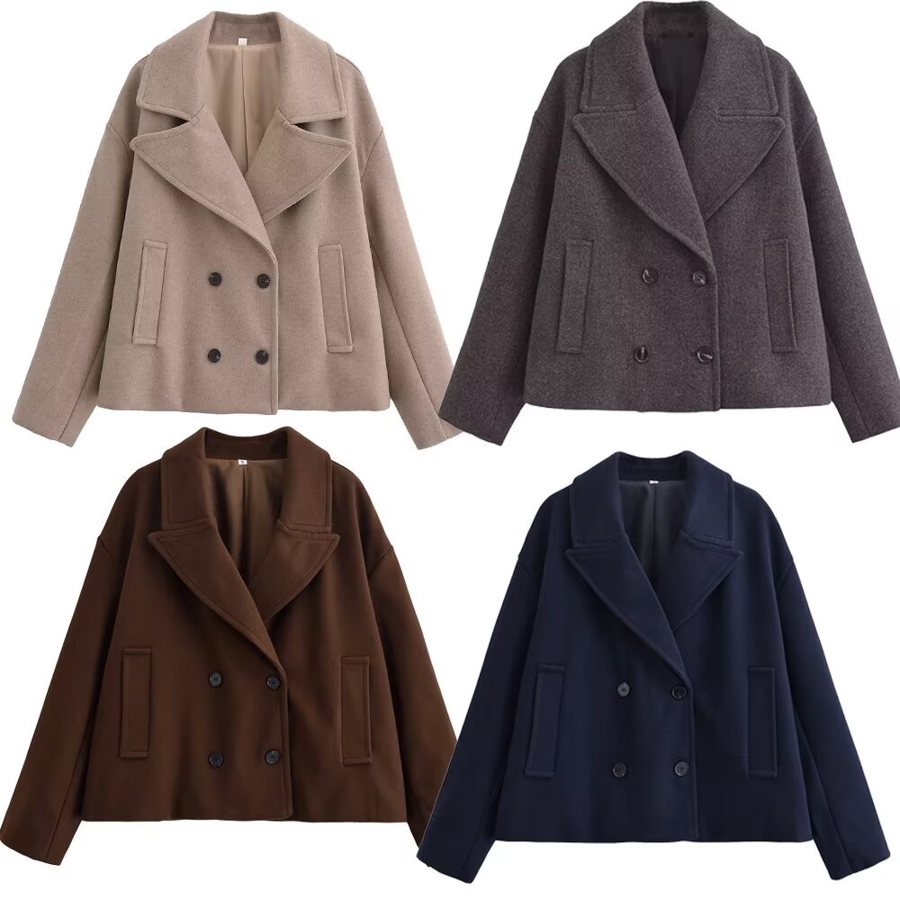 Women's new warm short Double breasted woolen coat