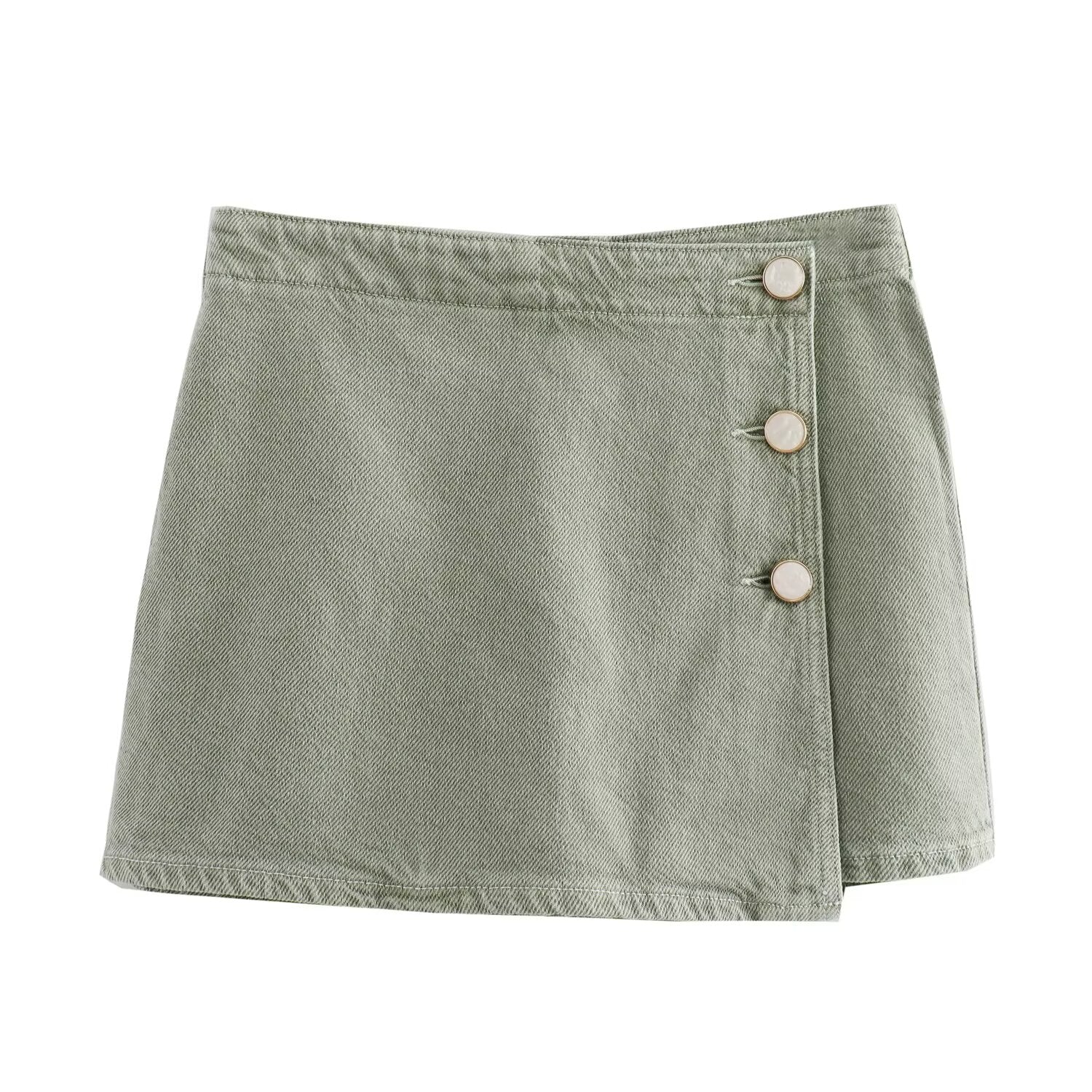 Ladies' new fashion asymmetrical design slim single breasted denim shorts Skirts