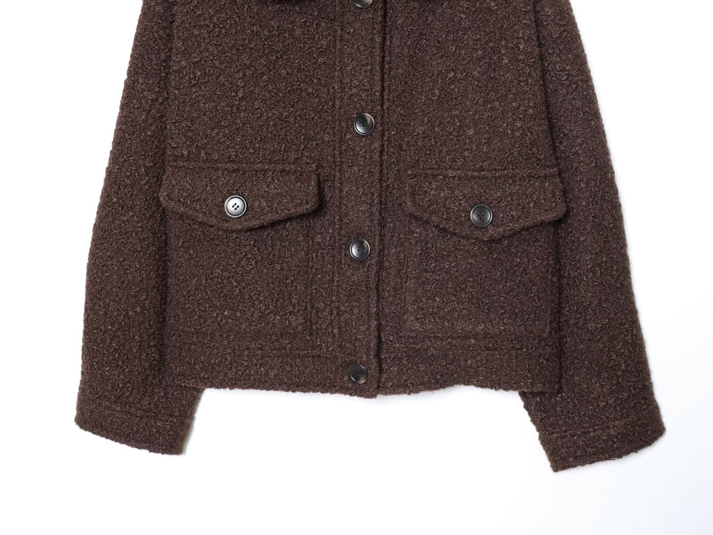 Women's new fur collar twill fabric jacket Coat