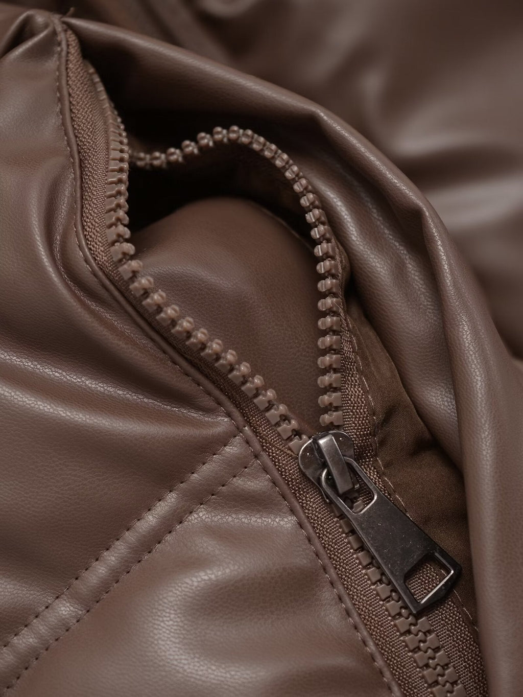 Women's hooded Faux Leather cotton jacket Coat