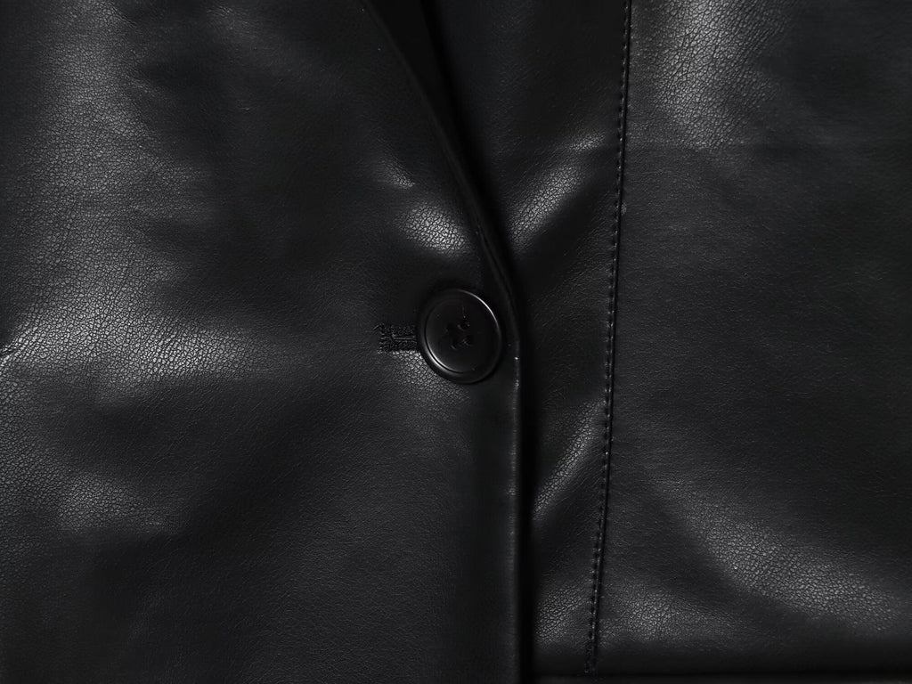 Women's new fashion black slim faux leather effect suit Coat