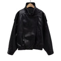 Women's casual stand collar Faux Leather jacket Coat