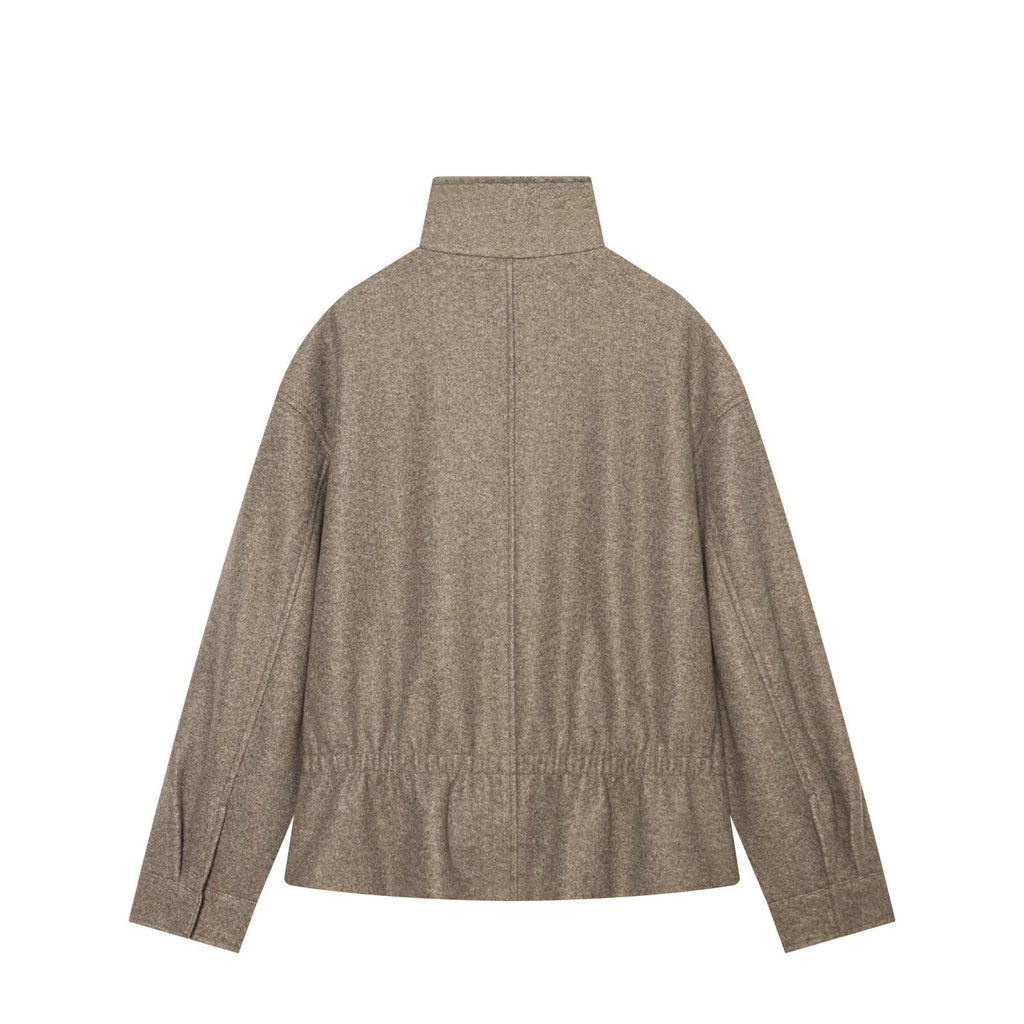 Women's soft textured stand collar pleated Coat