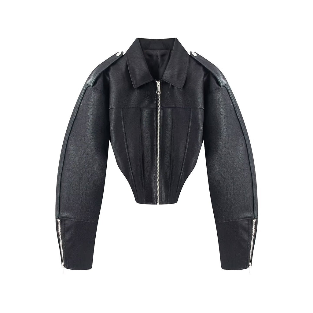 Women's retro short faux leather Coat