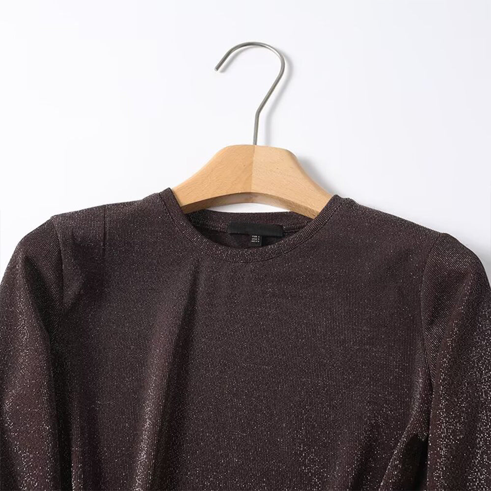 Women's metallic thread slim O Neck T-shirt