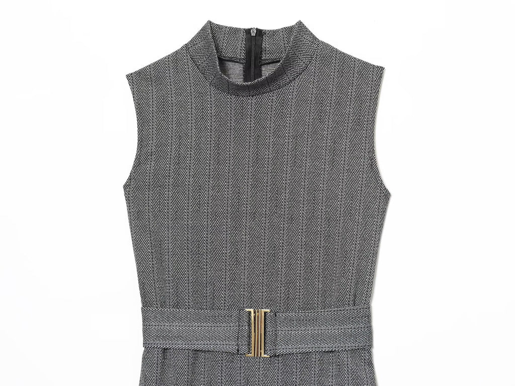 Women's New Fashion With Belt Sleeveless Twill Midi Dress