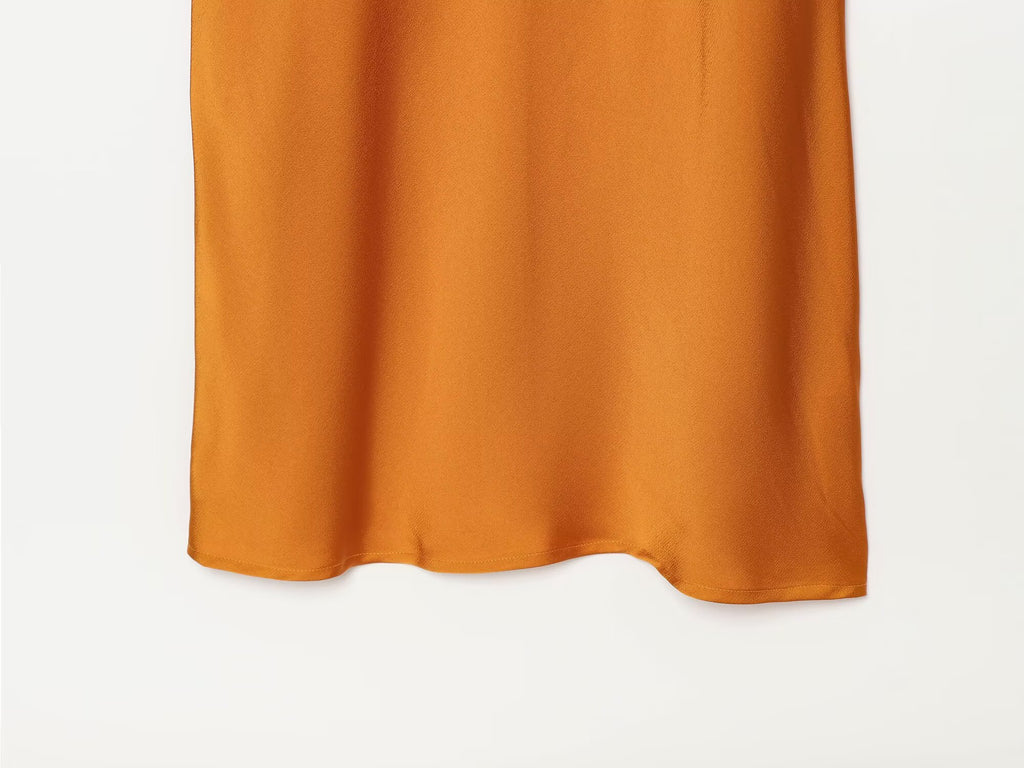 Women's satin texture hanging neck MIDI dress