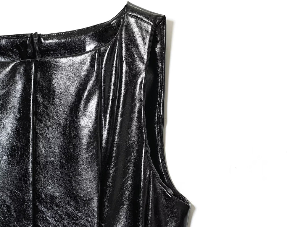Women's new with Belt sleeveless faux leather effect vest top