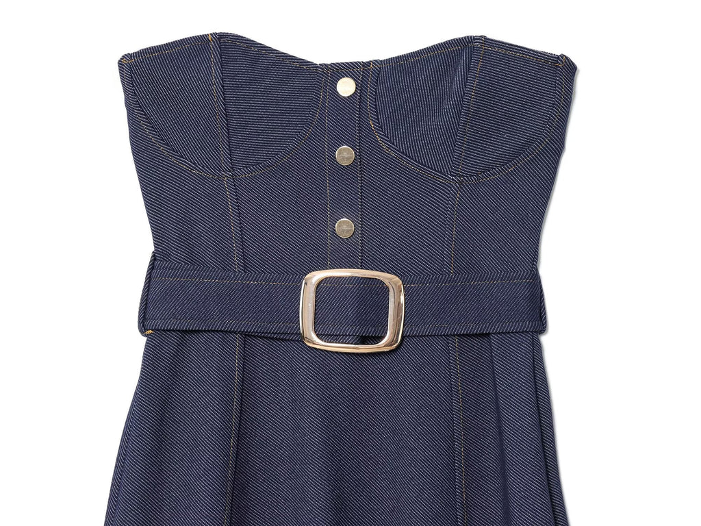 Women's new fashion with Belt sleeveless strapless MIDI dress