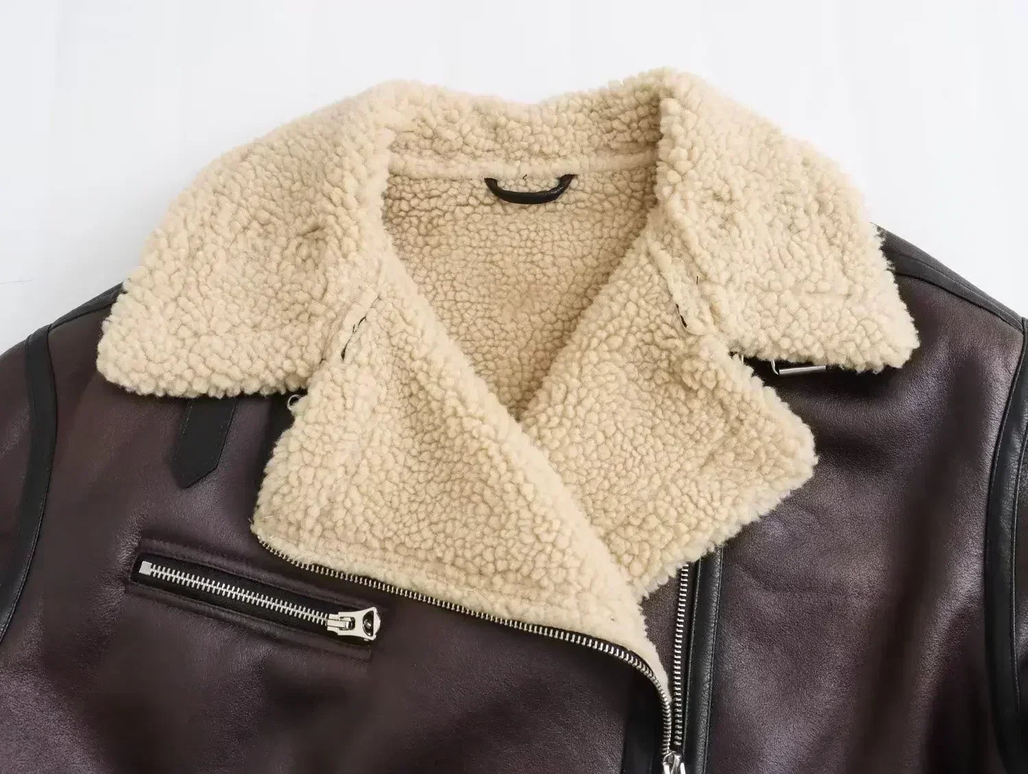 Women New Fashion With belt Warm two-sided Fur Faux Leather Jacket Coat Vintage Long Sleeve Zipper Female Outerwear Tops