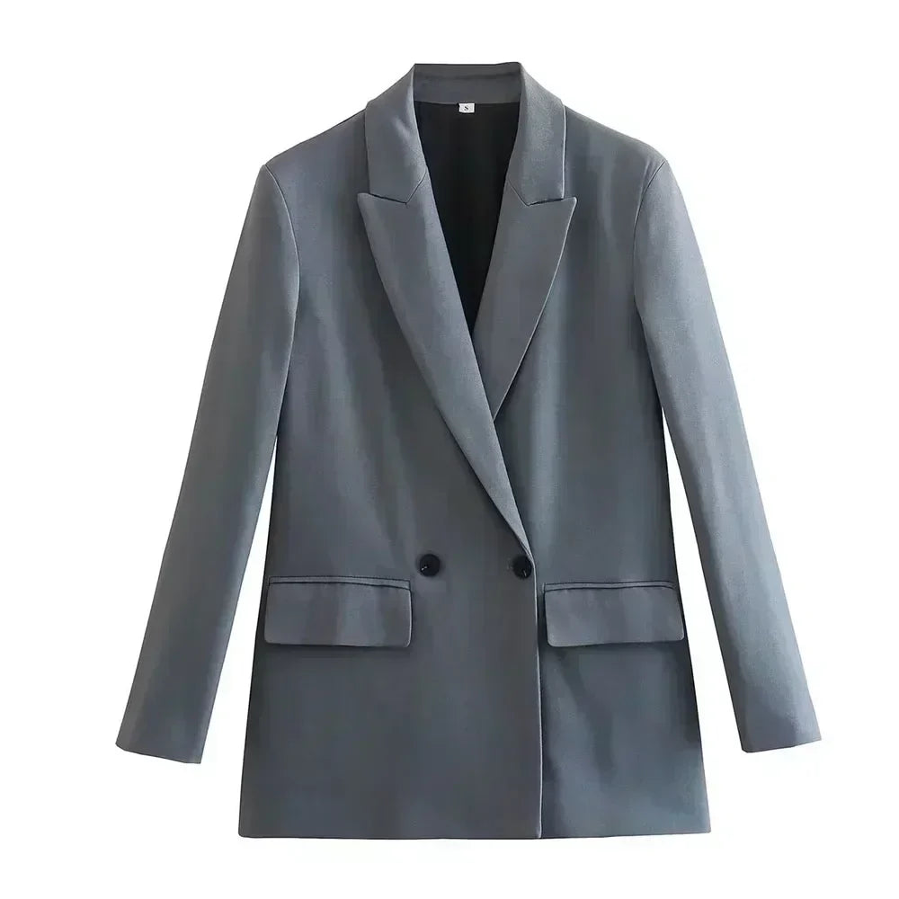 Women 2023 New Fashion Double Button Four Colors Blazer Coat Vintage Long Sleeve Female Outerwear Chic Femme
