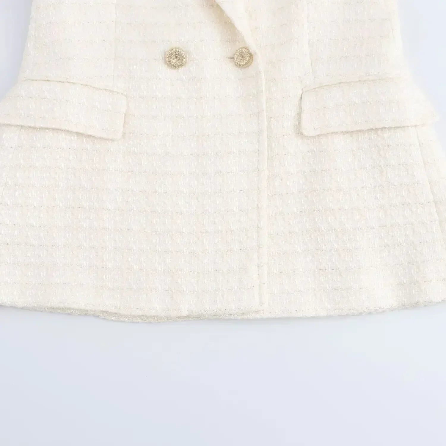 Ladies' new fashion Flip decoration slim double breasted Tweed Check textured suit coat retro long sleeved women's coat chic top