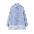 Women's new fashion pocket decoration asymmetrical shirt poplin striped shirt retro long sleeved button up Female shirt chic top