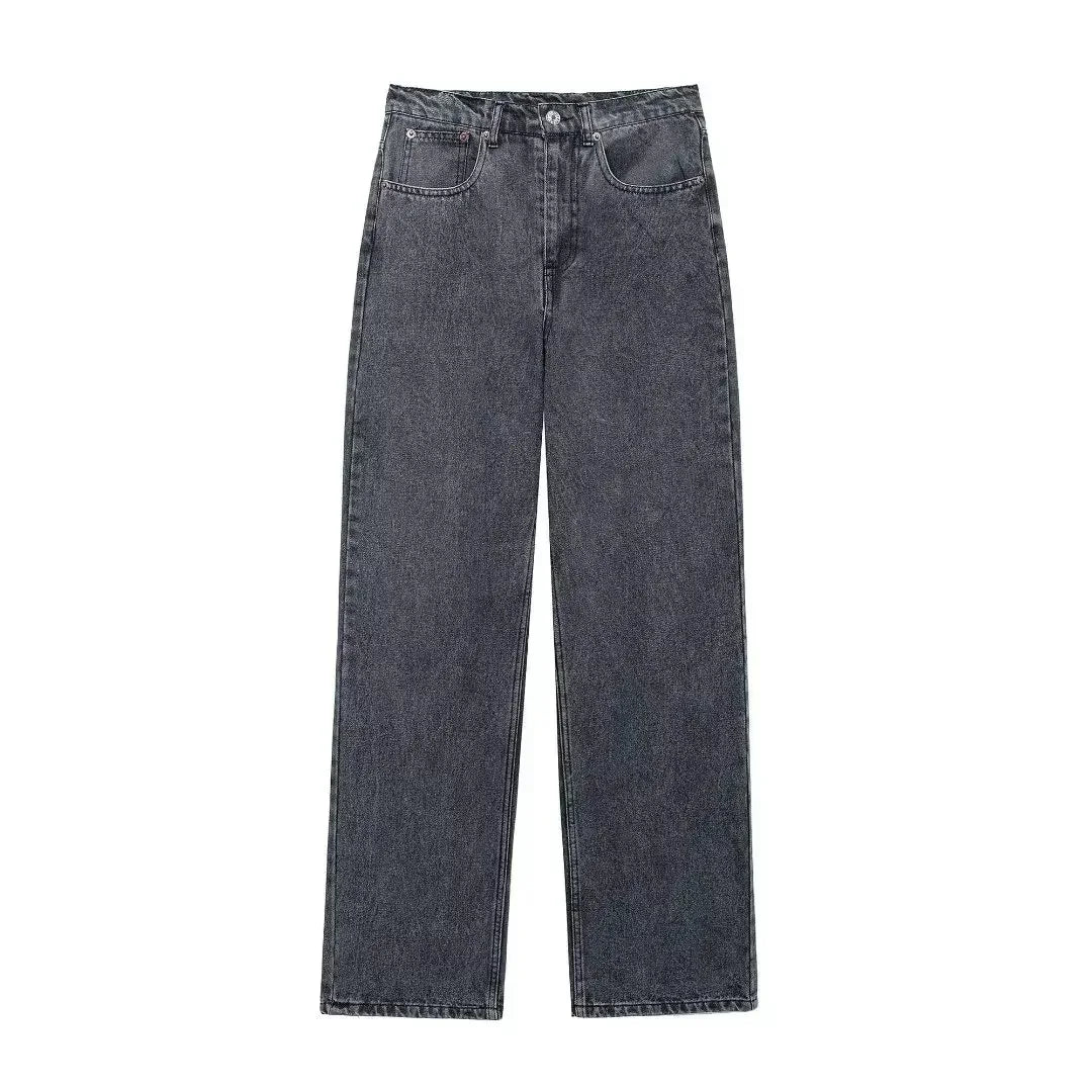 Women's 2024 New Fashion Hole Decoration Loose Side Pocket Casual Jeans Retro High Waist Zipper Women's Denim Pants Mujer