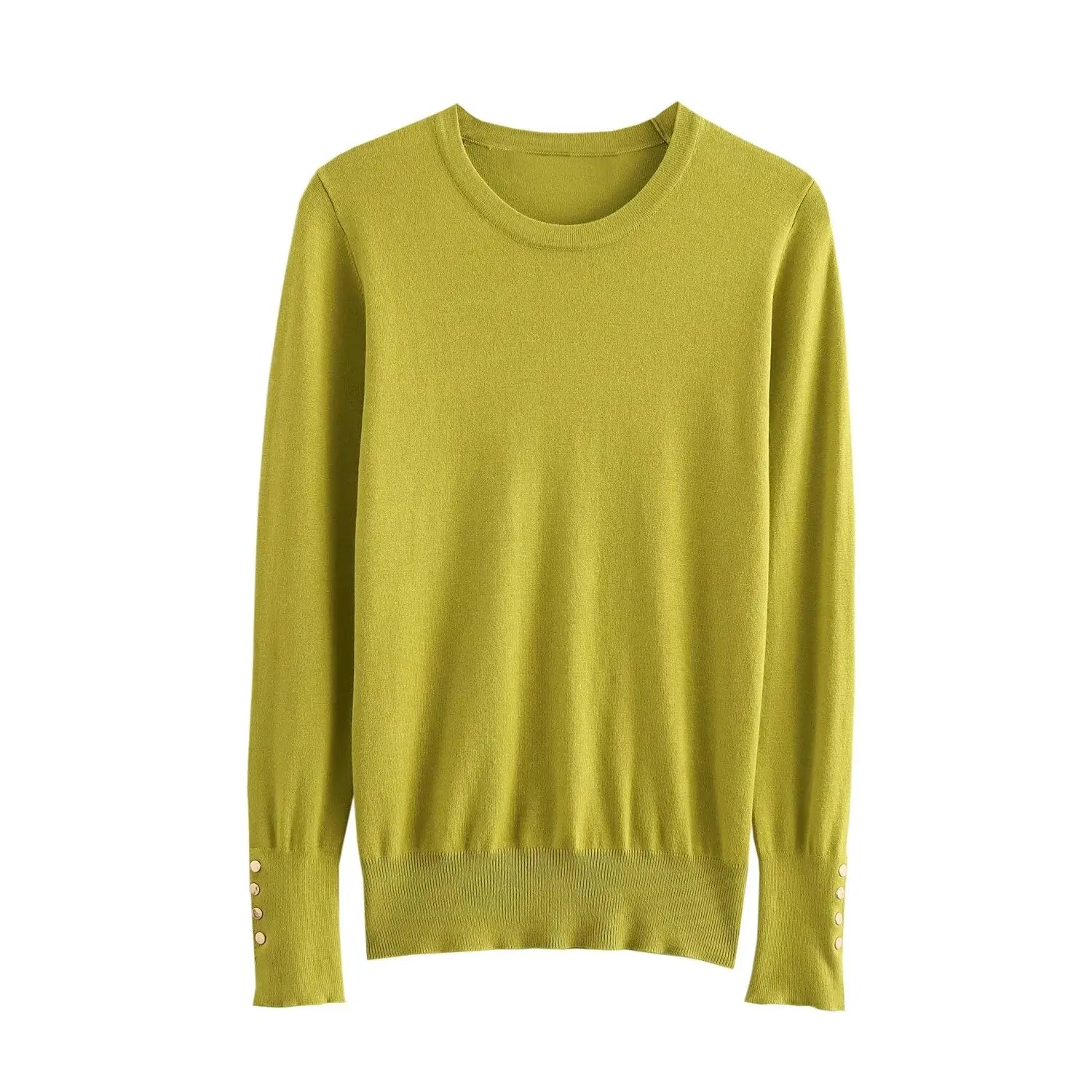 Women's new fashion gold button decoration casual versatile basic style knitted top retro long sleeved women's pullover chic top