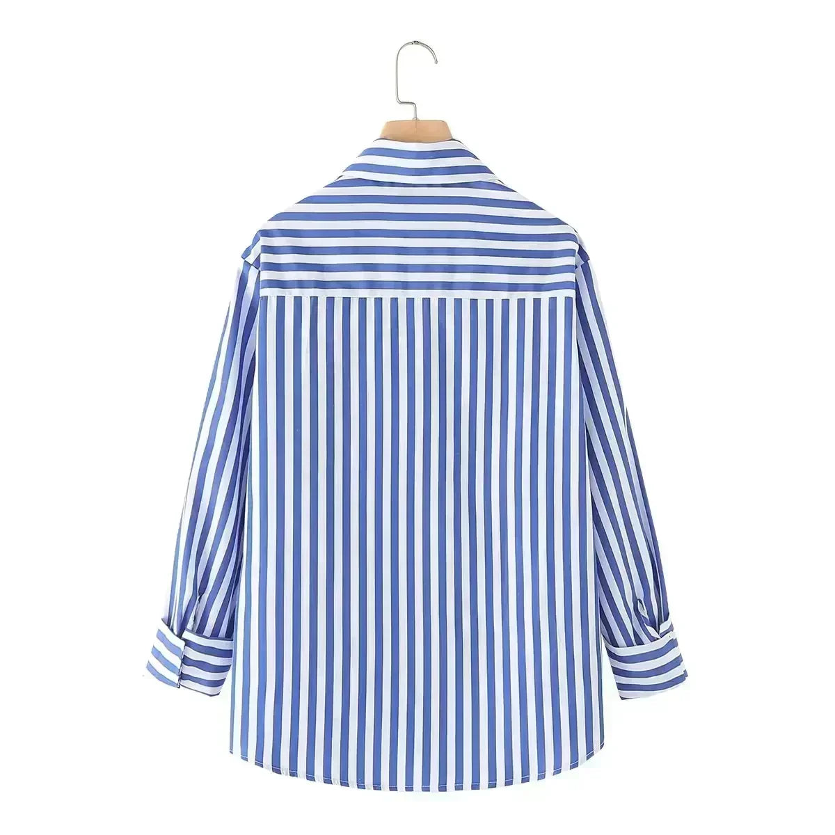 Women's 2024 New Fashion Loose Basic Style Striped Poplin Women's Shirt Retro Long sleeved Button up Women's Shirt Top