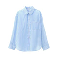 Women's 2024 new fashion pocket decoration loose striped asymmetrical shirt retro long sleeved button up women's shirt